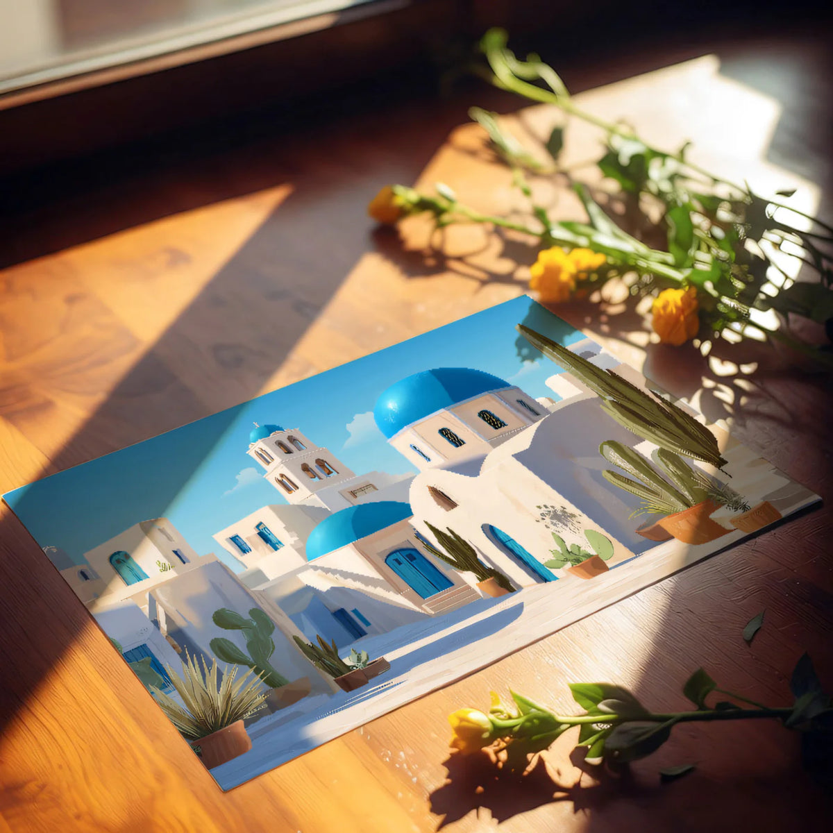Santorini Street Scene Mural Wallpaper — Mediterranean Architectural Mural Wallpaper - room preview 03