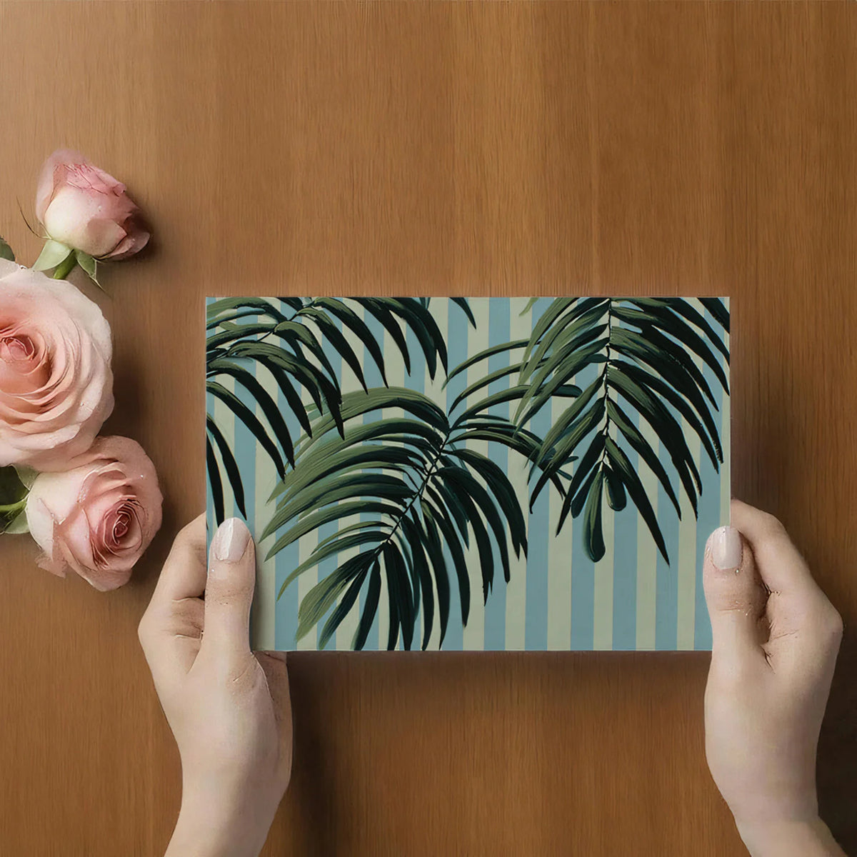 Palm Foliage Mural Wallpaper —Painted Botanical Stripes Mural Wallpaper - room preview 03