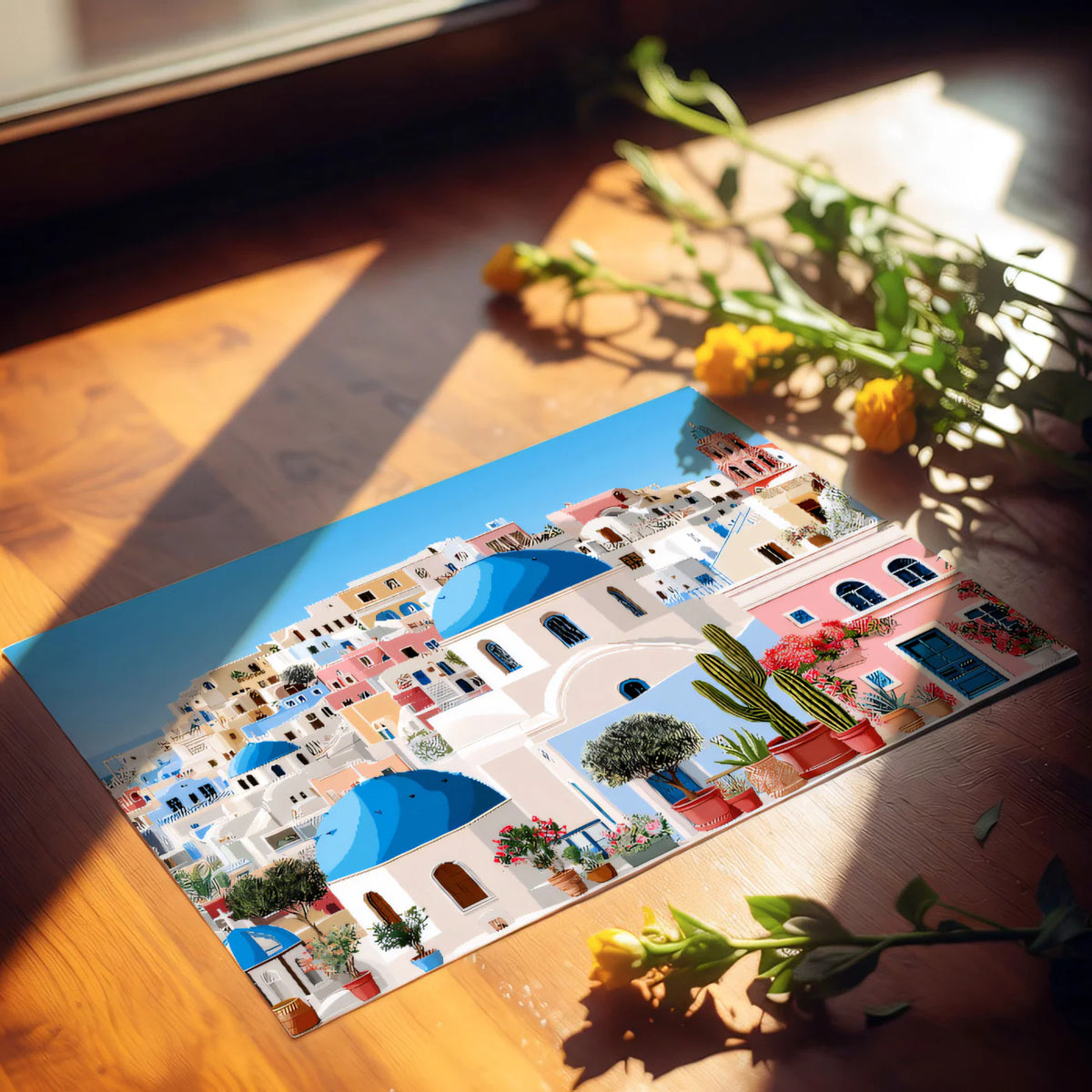Mediterranean Hillside Village Mural Wallpaper — Vibrant Scenic Mural Wallpaper - room preview 03
