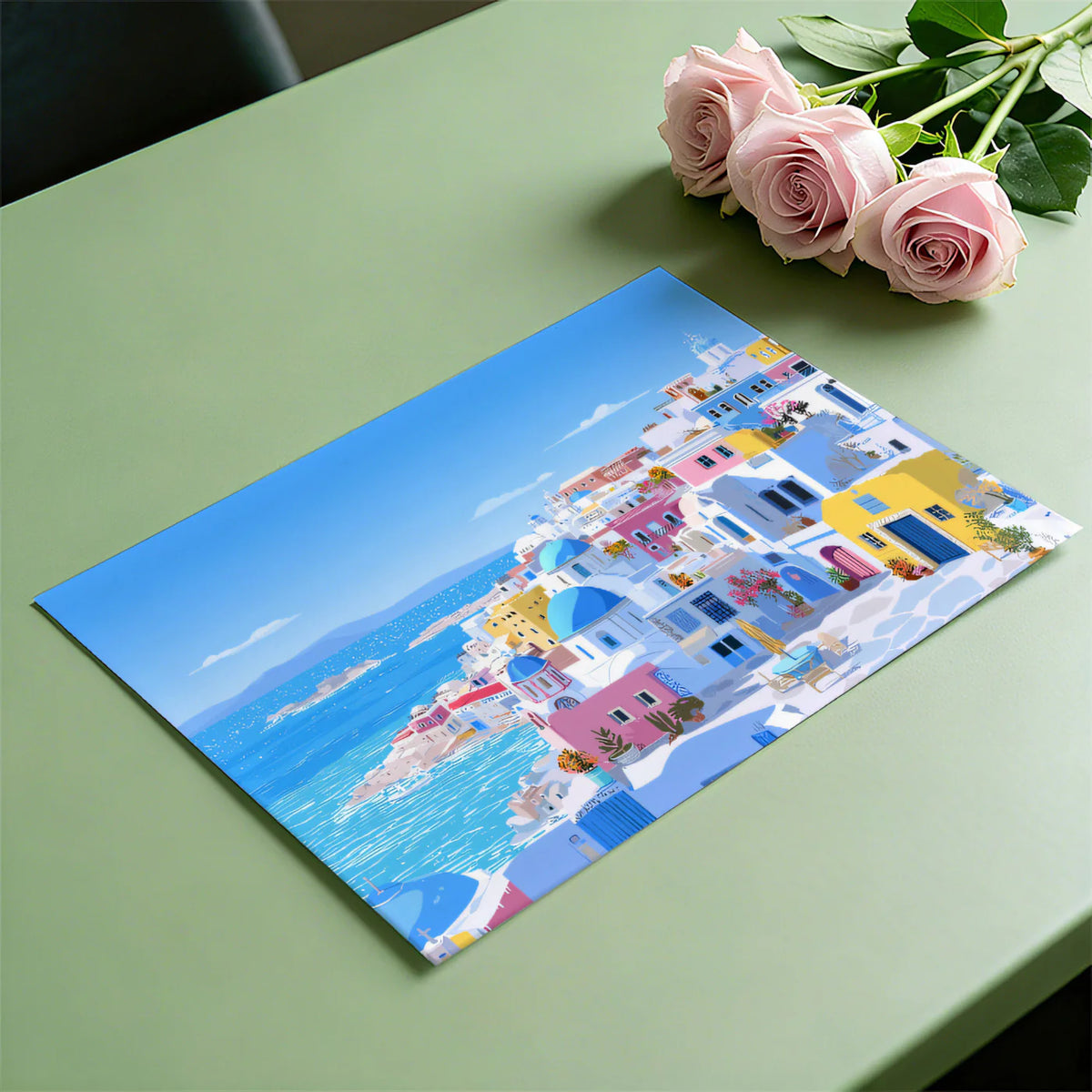 Santorini Coastal Village Mural Wallpaper — Vibrant Greek Escape Mural Wallpaper - room preview 03
