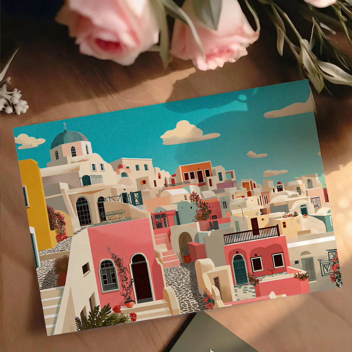 Mediterranean Hillside Mural Wallpaper — Coastal Village Scene Mural Wallpaper - room preview 03