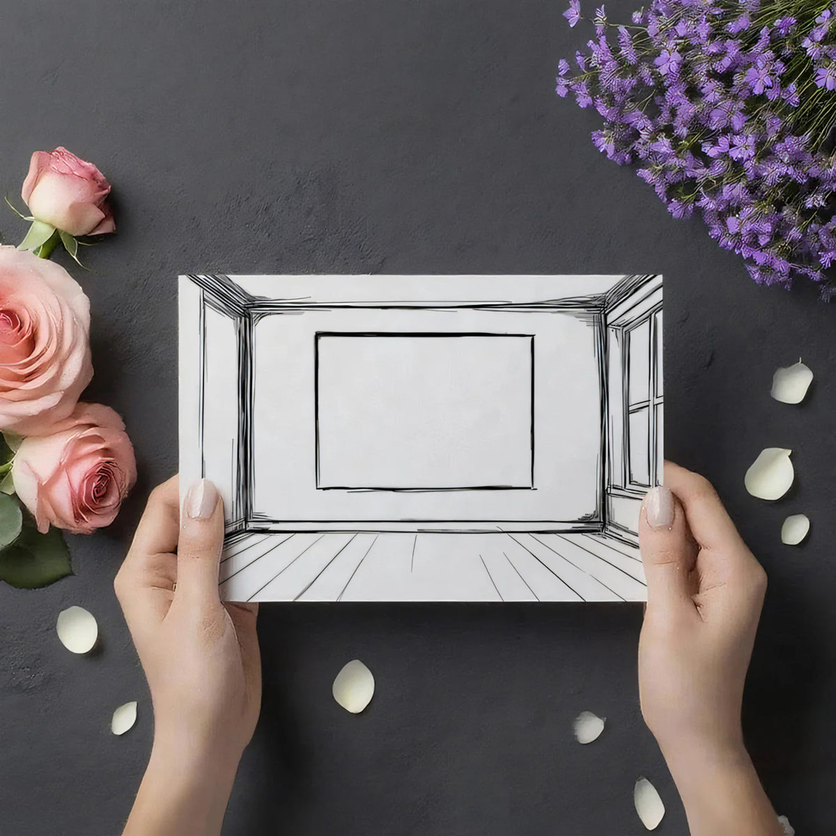 Architectural Sketch Room Mural Wallpaper — Monochrome Line Art Mural Wallpaper - room preview 03