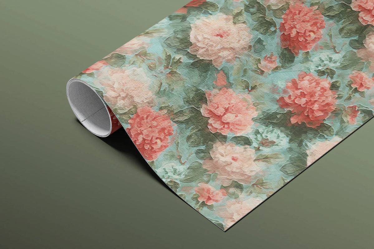 Vintage Peony Oil Painting Mural Wallpaper — Impressionistic Floral Mural Wallpaper - room preview 03
