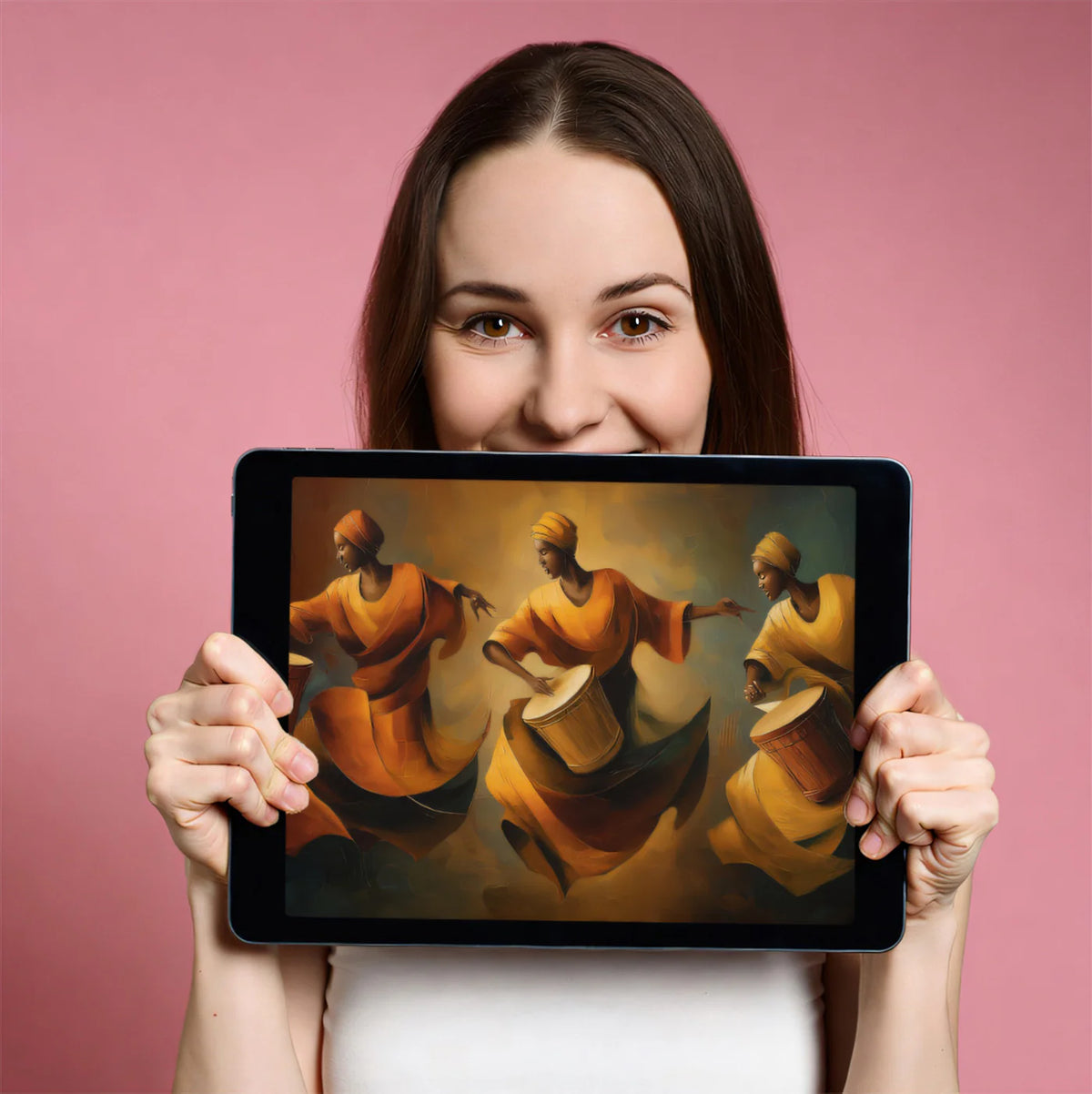 African Drumming Dancers Mural Wallpaper — Impressionistic Oil Art Mural Wallpaper - room preview 03
