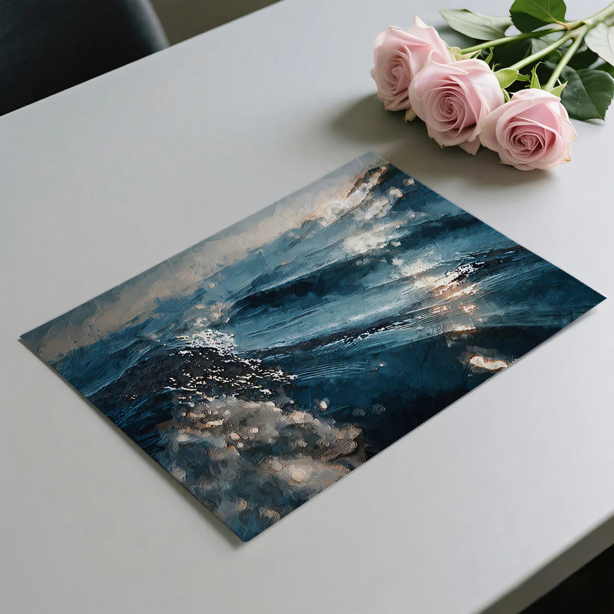 Turbulent Ocean Oil Painting Mural Wallpaper — Moody Sea Waves Mural Wallpaper - room preview 03