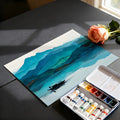 Watercolor Mountain Lake Mural Wallpaper — Teal Horizon Landscape Mural Wallpaper - room preview 03