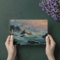 Mist-Covered Mountain Coast Mural Wallpaper — Painterly Oil Scene Mural Wallpaper - room preview 03
