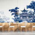 Chinoiserie Landscape Mural Wallpaper in Cobalt and White Mural Wallpaper - room preview 03