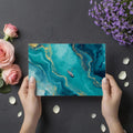 Teal Fluid Ocean Aerial Mural Wallpaper with Gold Accents Mural Wallpaper - room preview 03