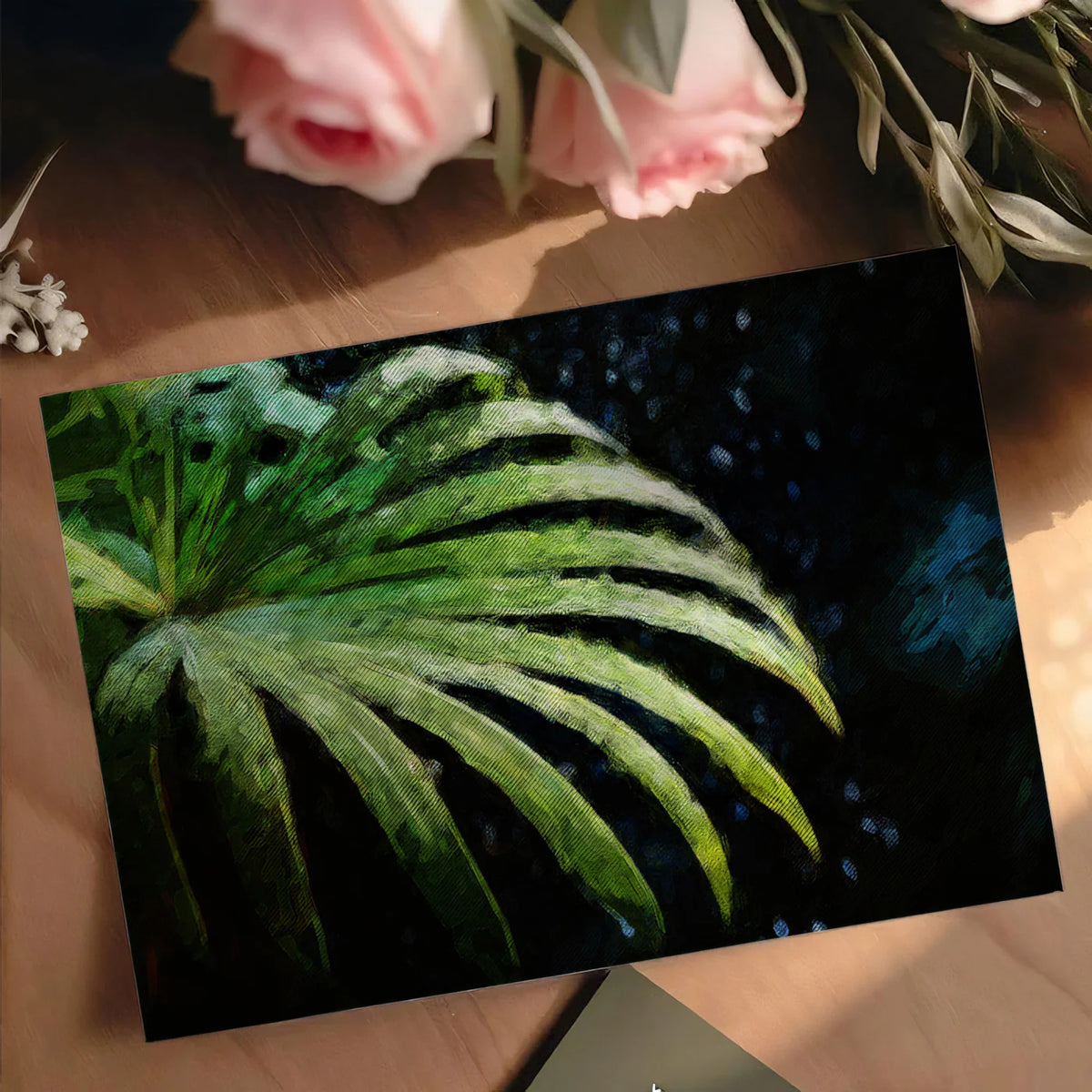Deep Tropical Palm Leaf Mural Wallpaper — Moody Botanical Art Mural Wallpaper - room preview 03