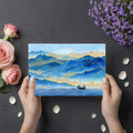 Blue Mountain Landscape Mural Wallpaper — Traditional Gold Line Art Mural Wallpaper - room preview 03