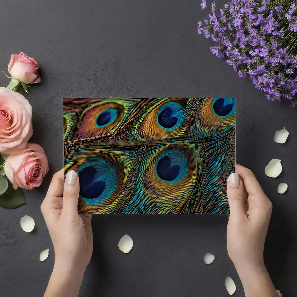 Macro Peacock Feather Mural Wallpaper — Vibrant Iridescent Detail Mural Wallpaper - room preview 03