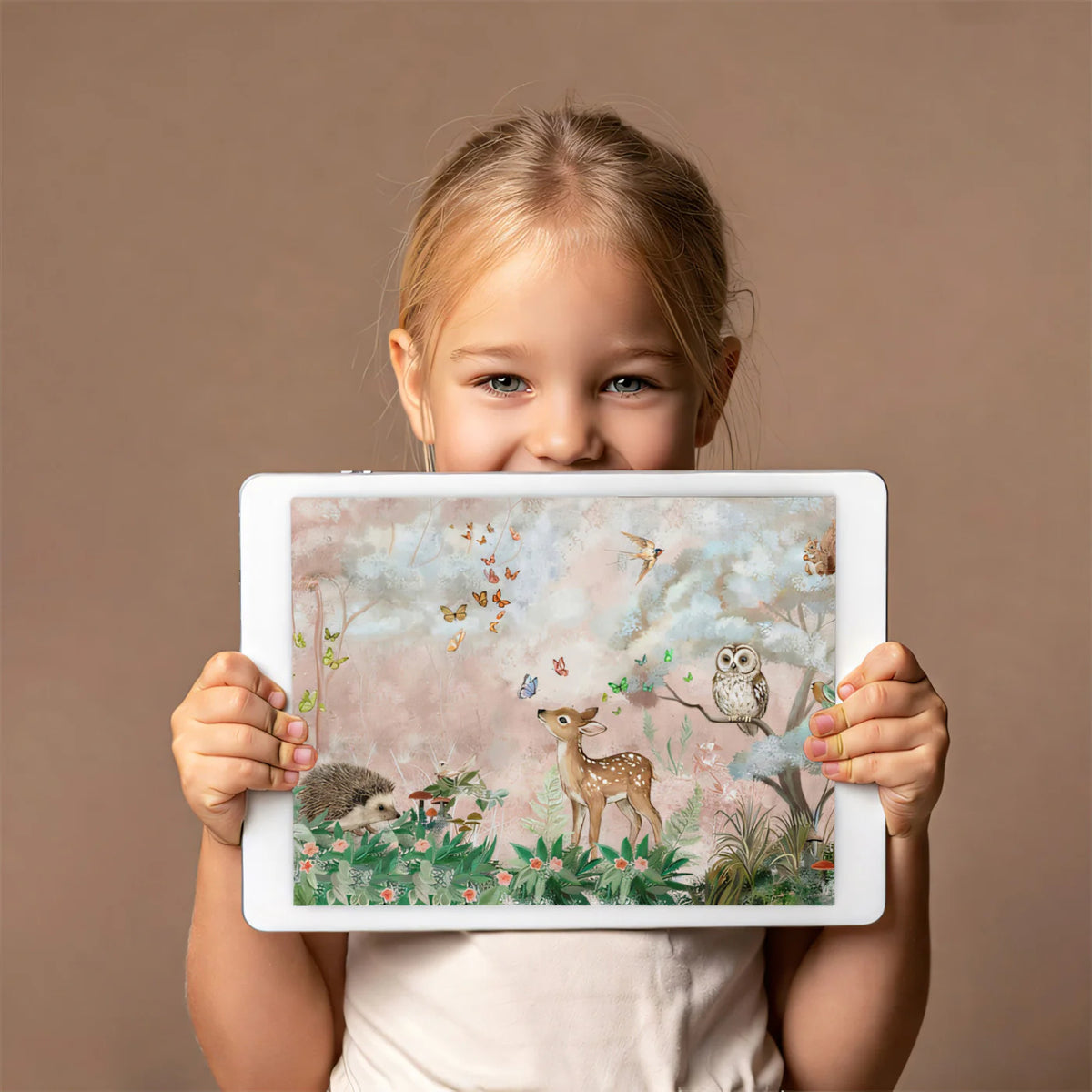 Whimsical Forest Friends Mural Wallpaper — Soft Pastel Woodland Scene Mural Wallpaper - room preview 03