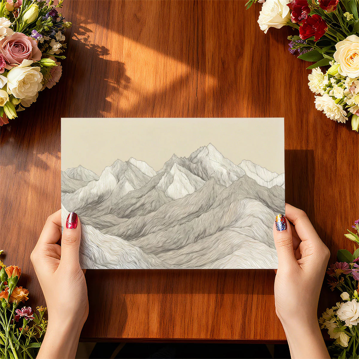 Minimalist Mountain Range Mural Wallpaper in Warm Beige Mural Wallpaper - room preview 03