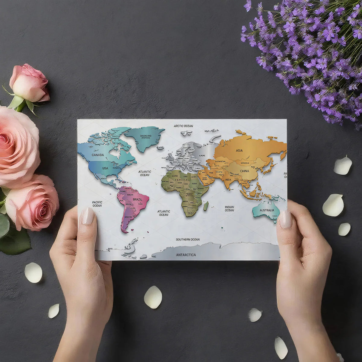 World Map Geographic Mural Wallpaper — Modern Educational Decor Mural Wallpaper - room preview 03