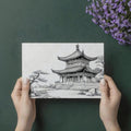 Chinese Pavilion Garden Sketch Mural Wallpaper — Monochrome Line Art Mural Wallpaper - room preview 03