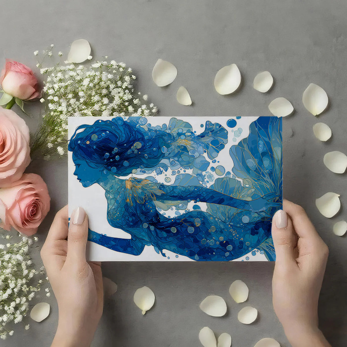 Ethereal Mermaid Underwater Mural Wallpaper — Art Nouveau Style Mural Wallpaper - room preview 03