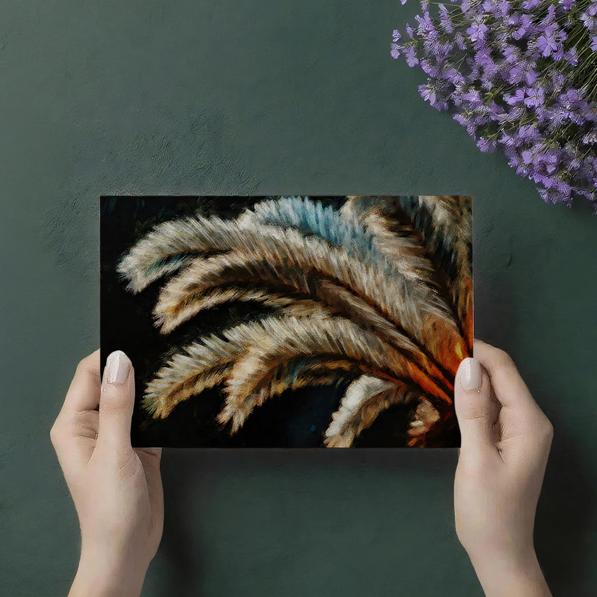 Macro Palm Leaf Mural Wallpaper — Moody Oil Painting Style Mural Wallpaper - room preview 03
