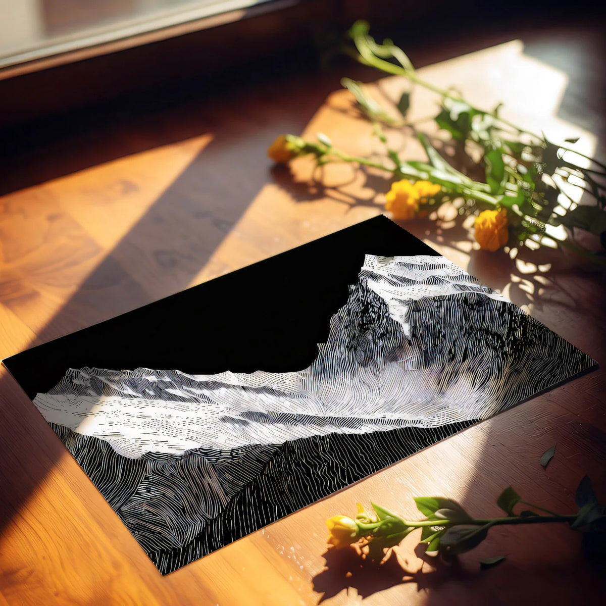 Minimalist Mountain Peaks Mural Wallpaper — Modern Ink Sketch Mural Wallpaper - room preview 03
