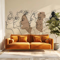 Continuous Line Female Profiles Mural Wallpaper — Minimalist Aesthetic Mural Wallpaper - room preview 03