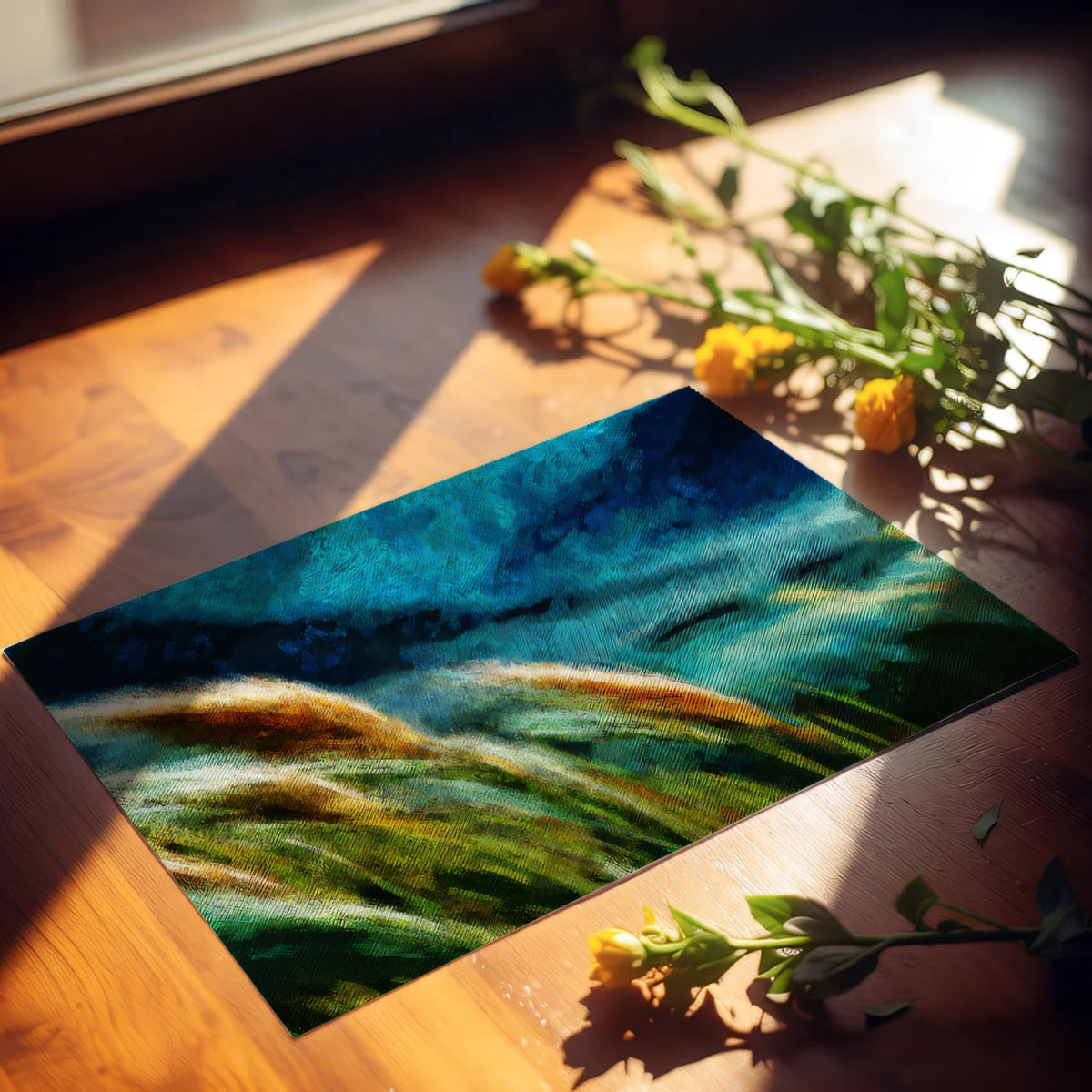 Windblown Meadow Mural Wallpaper — Moody Impressionist Oil Painting Mural Wallpaper - room preview 03
