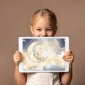 Sleeping Baby on Crescent Moon Mural Wallpaper — Whimsical Night Sky Mural Wallpaper - room preview 03