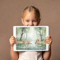 Watercolor Forest Friends Mural Wallpaper — Soft Woodland Scene Mural Wallpaper - room preview 03