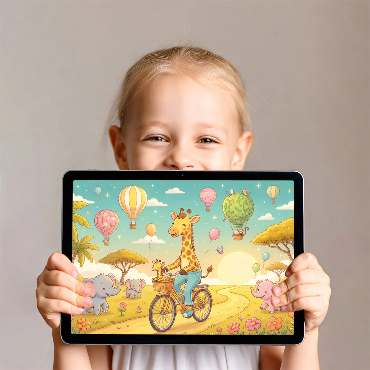 Giraffe and Friends Hot Air Balloon Mural Wallpaper - room preview 03