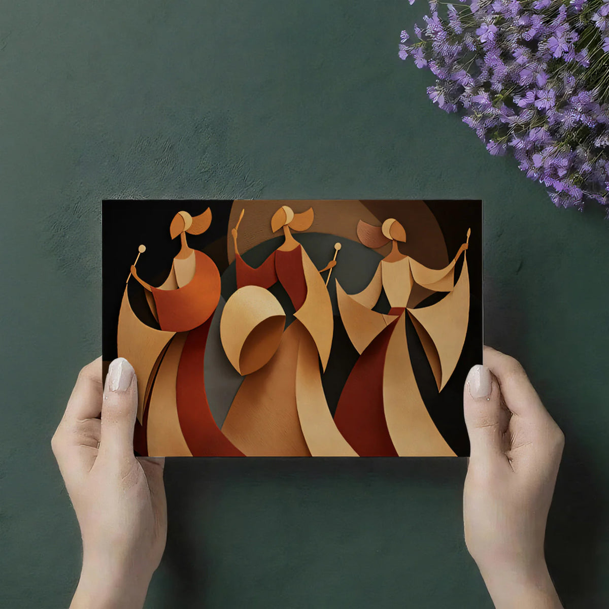 Abstract Paper Cut Dancer Mural Wallpaper in Warm Earth Tones Mural Wallpaper - room preview 03
