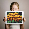 Vibrant Orange Mushrooms in Dark Forest Mural Wallpaper Fantasy Nature Vector Art Mural Wallpaper - room preview 03