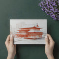 Chinese Architecture Line Art Mural Wallpaper in Vibrant Red Mural Wallpaper - room preview 03