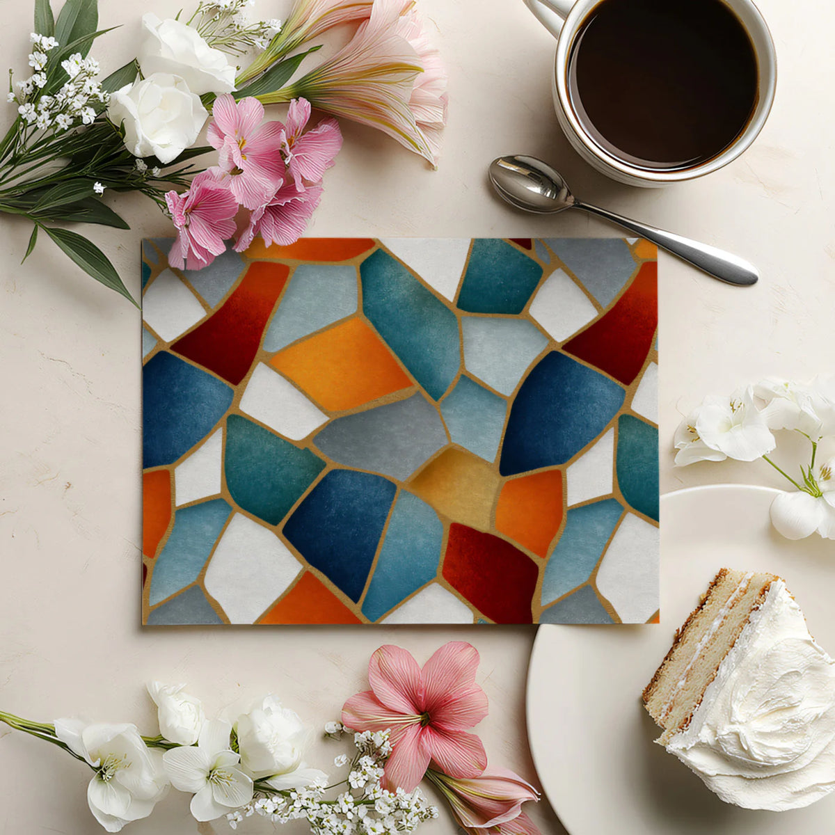 Abstract Mosaic Mural Wallpaper with Vibrant Color Blocks Mural Wallpaper - room preview 03