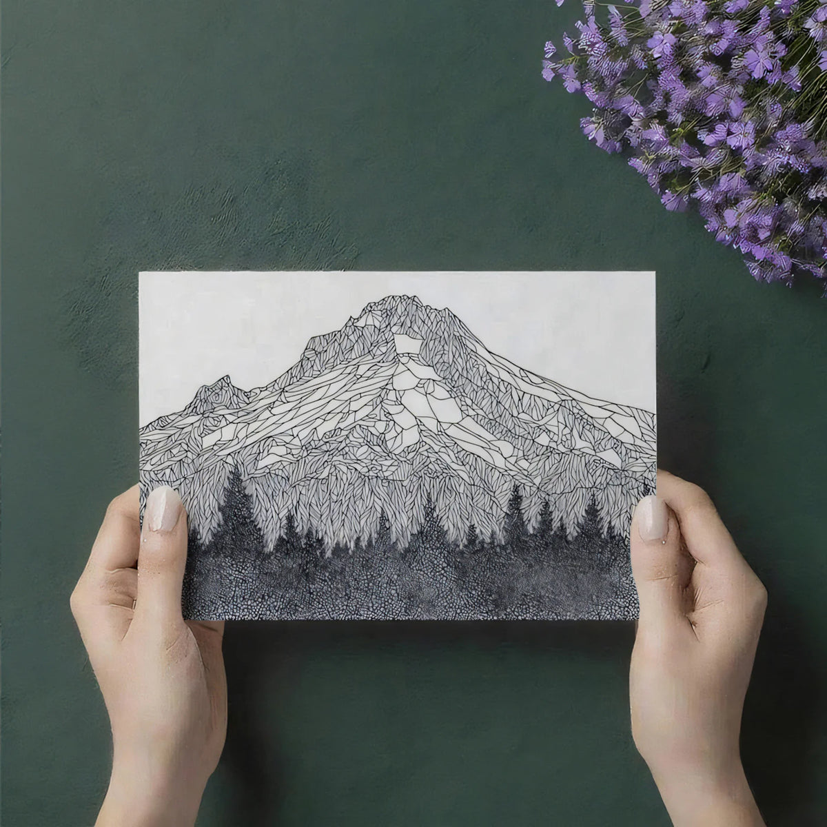 Stippled Mountain Peak Mural Wallpaper — Hand-Drawn Ink Sketch Mural Wallpaper - room preview 03