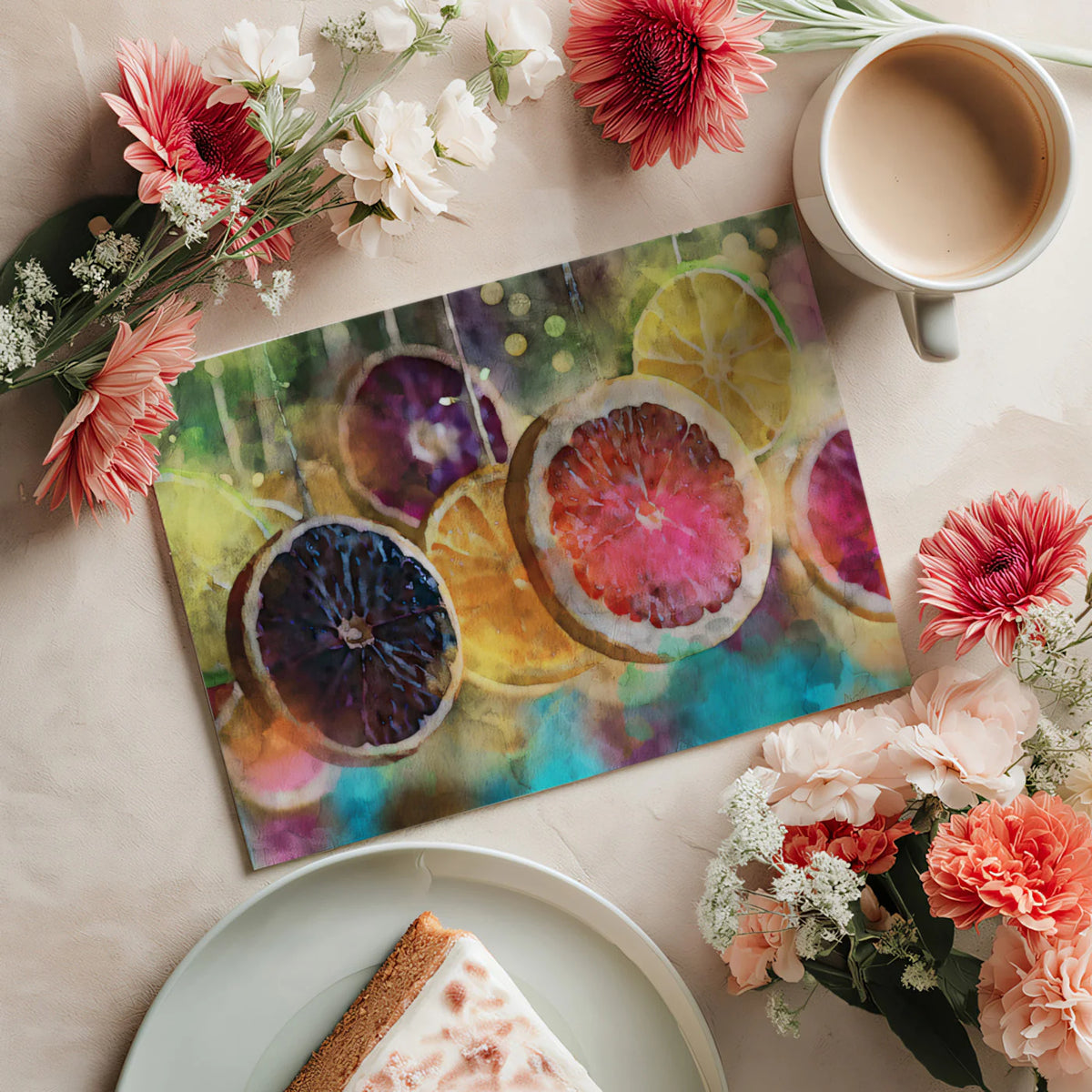 Watercolor Citrus Slices Mural Wallpaper — Vibrant Fruit Art Mural Wallpaper - room preview 03