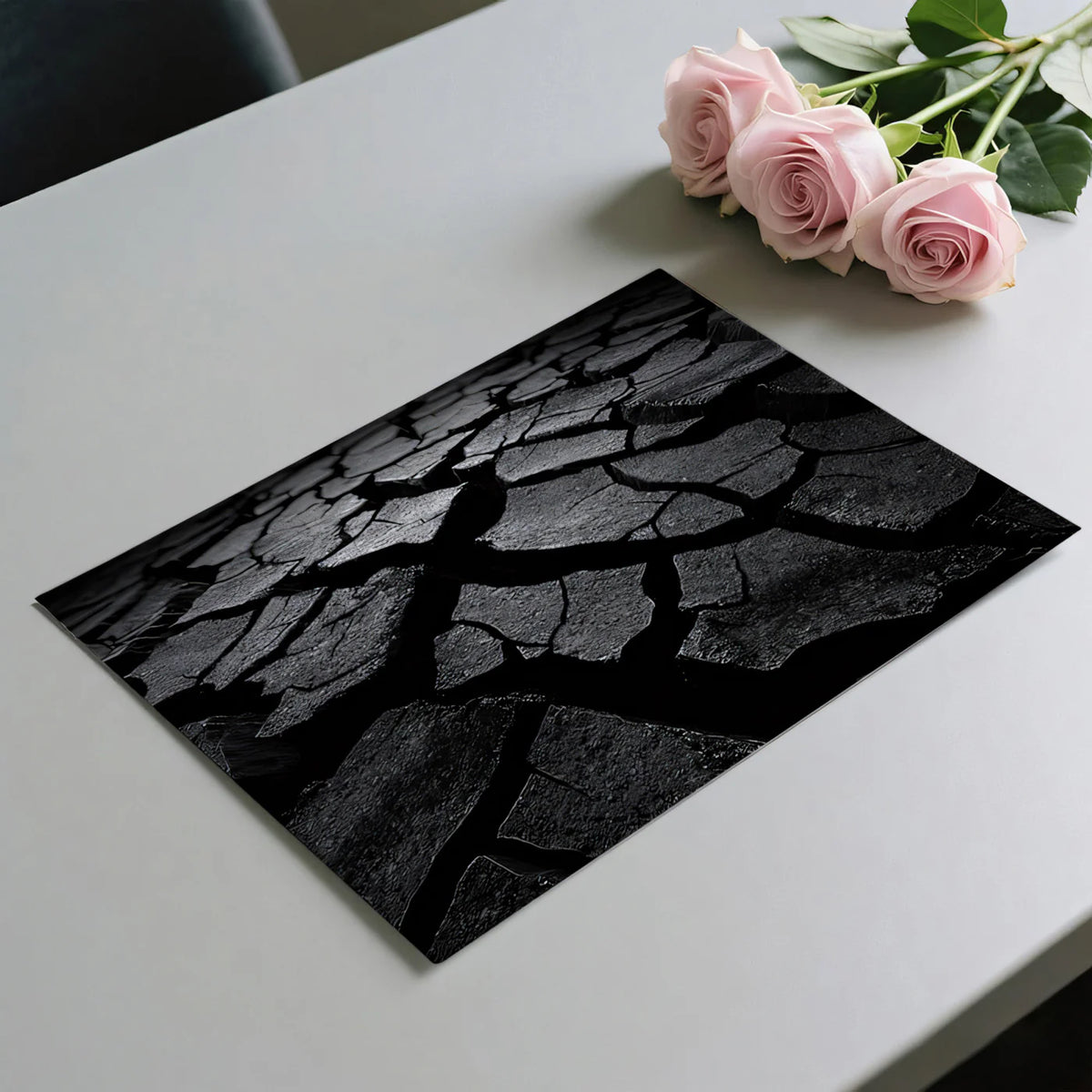 Cracked Earth Monochrome Mural Wallpaper — Industrial Abstract Art Mural Wallpaper - room preview 03