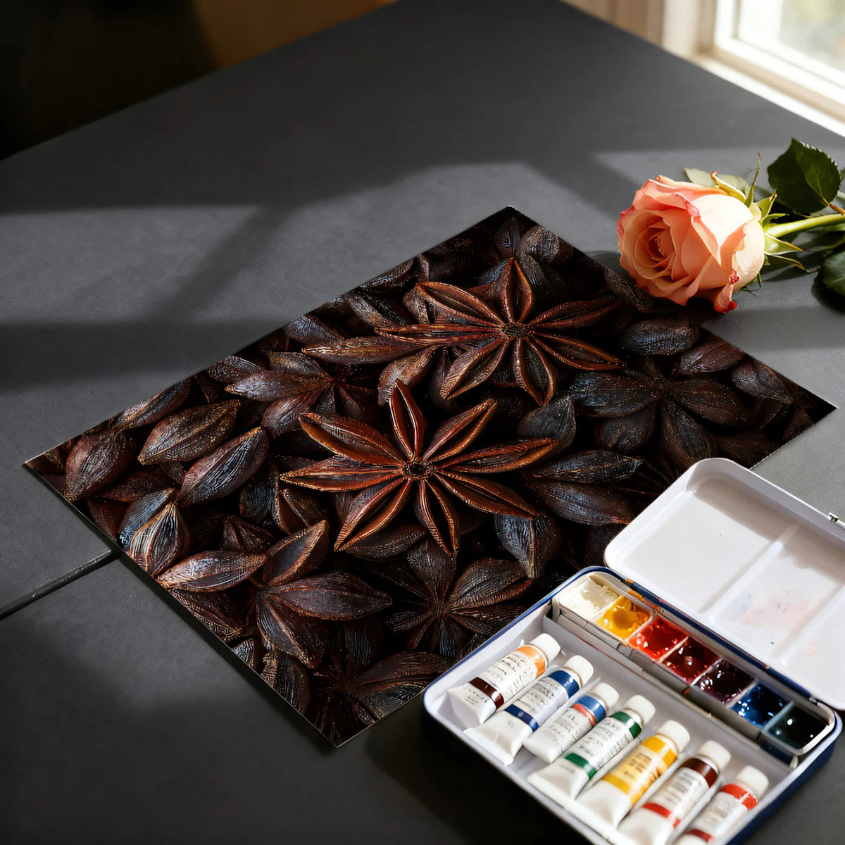 Star Anise Macro Mural Wallpaper — Organic Rustic Texture Mural Wallpaper - room preview 03