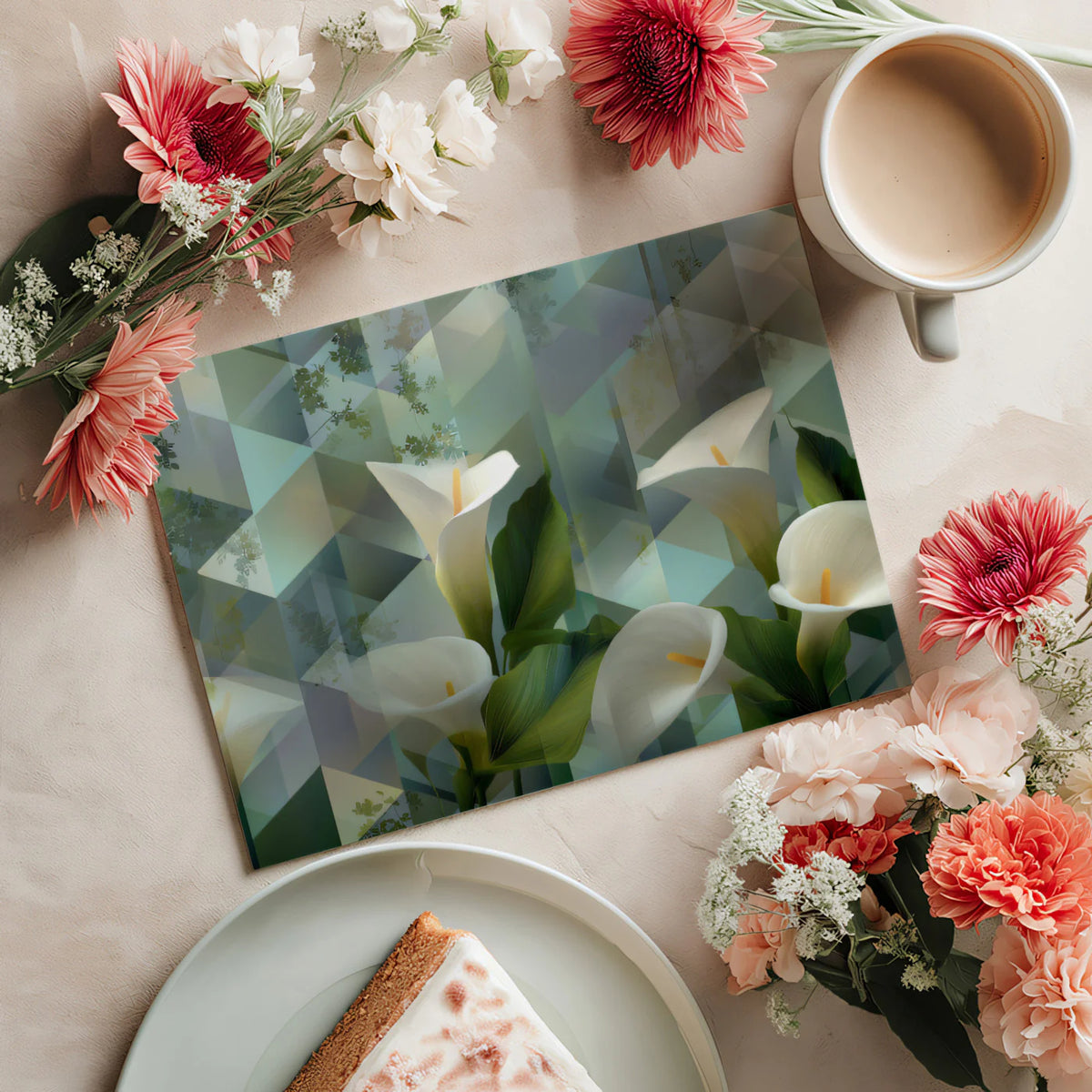 Calla Lily Geometric Mural Wallpaper — Modern Floral Art Mural Wallpaper - room preview 03