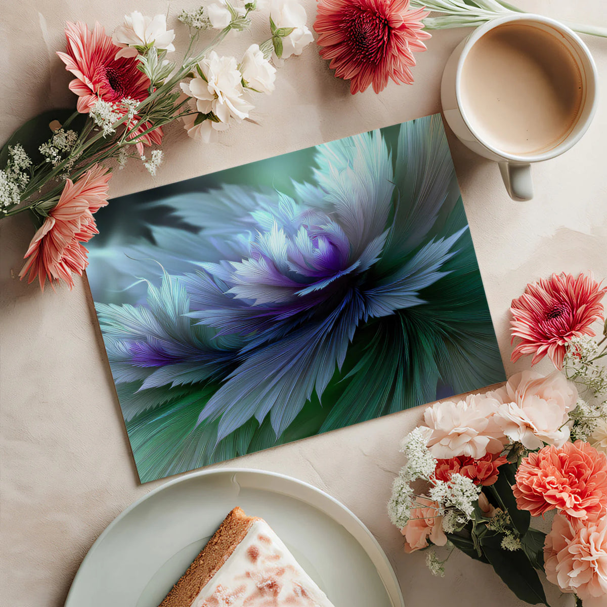 Ethereal Fractal Bloom Mural Wallpaper — Digital Floral Art Mural Wallpaper - room preview 03