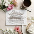 Traditional Chinese Pavilion Architectural Sketch Mural Wallpaper - room preview 03