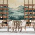 Misty Mountain Lake Mural Wallpaper — Watercolor Landscape Mural Wallpaper - room preview 03