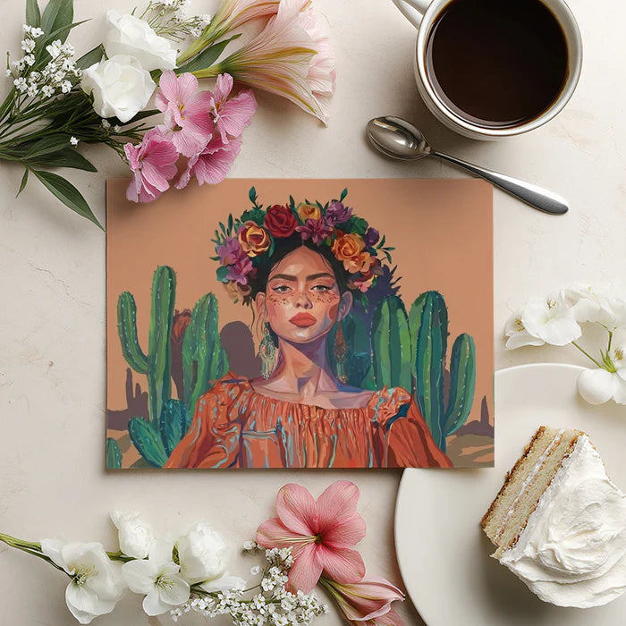 Desert Muse Floral Portrait Mural Wallpaper — Boho Artistic Style Mural Wallpaper - room preview 03
