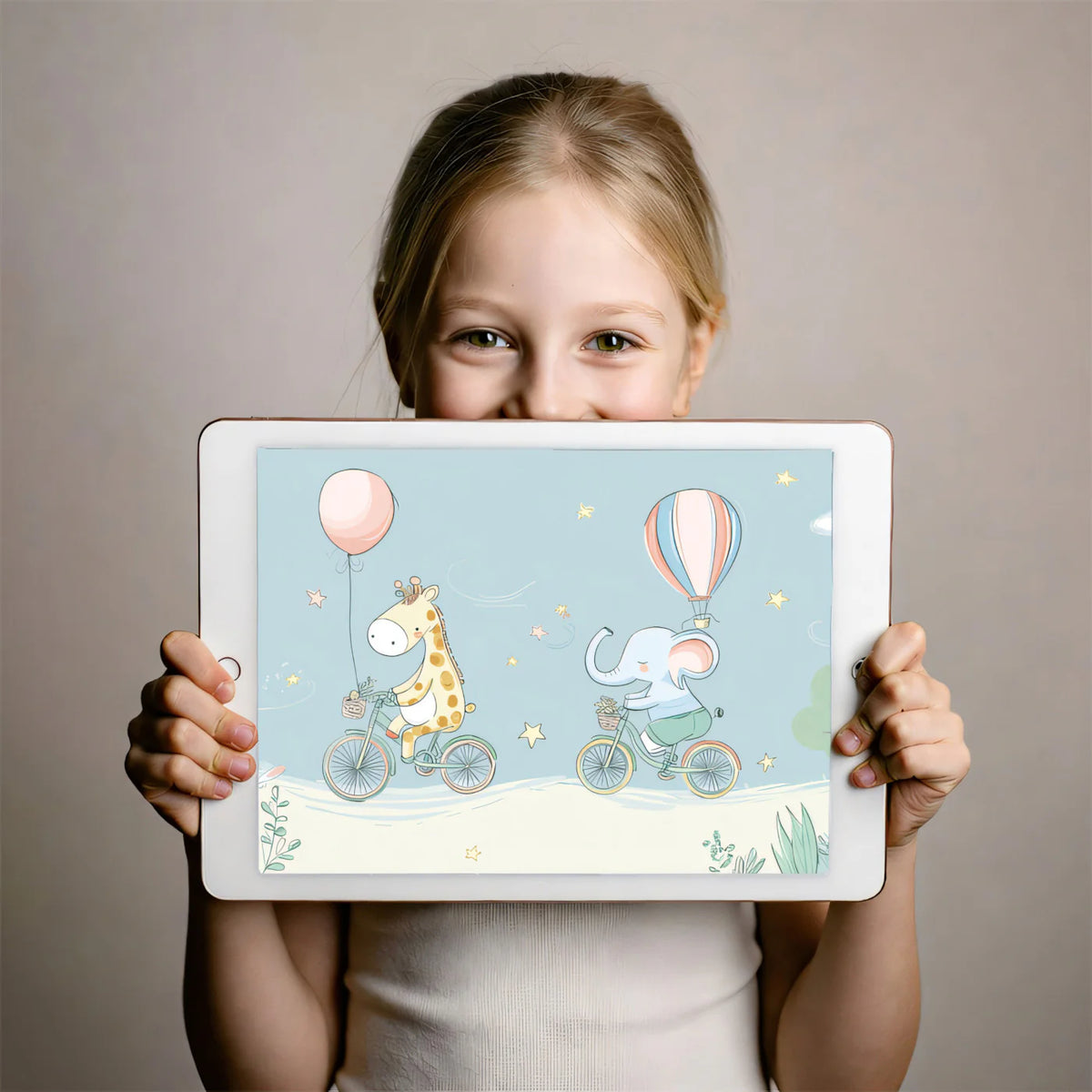 Cycling Safari Animal Mural Wallpaper — Whimsical Kids Decor Mural Wallpaper - room preview 03