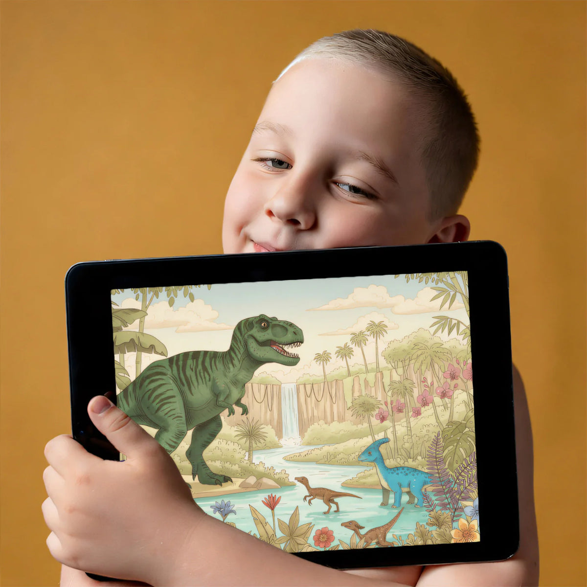 Prehistoric Jungle Adventure Mural Wallpaper — Whimsical Nature Scene Mural Wallpaper - room preview 03