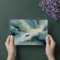 Abstract Teal Ink and Gold Boat Mural Wallpaper - room preview 03
