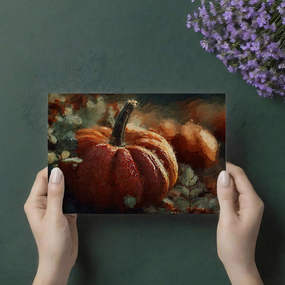 Rustic Autumn Pumpkin Mural Wallpaper —Impasto Oil Painting Art Mural Wallpaper - room preview 03