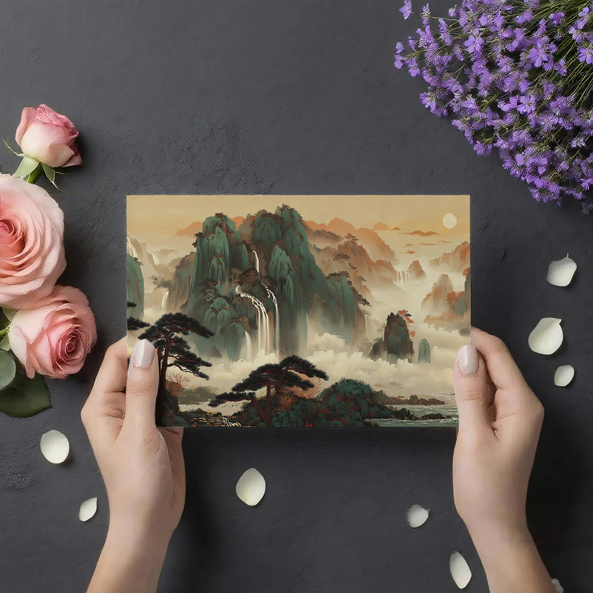Emerald Peaks Shanshui Landscape Mural Wallpaper - room preview 03