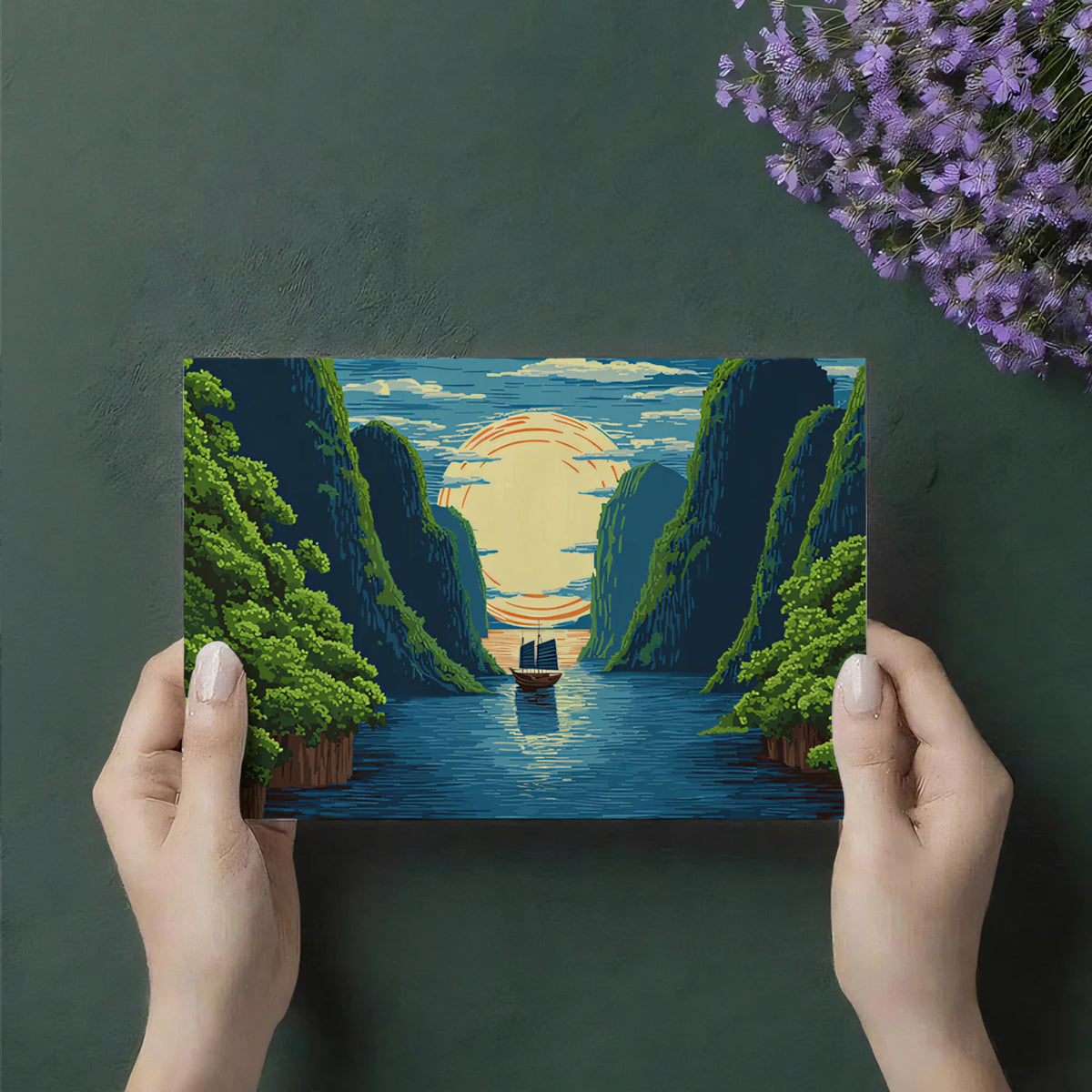 Sunrise Over Karst Mountains Mural Wallpaper Traditional Art Style Mural Wallpaper - room preview 03