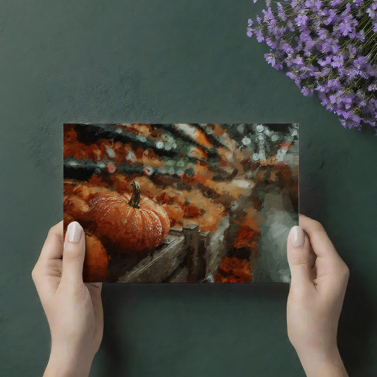 Impressionist Harvest Pumpkin Mural Wallpaper — Warm Autumnal Art Mural Wallpaper - room preview 03