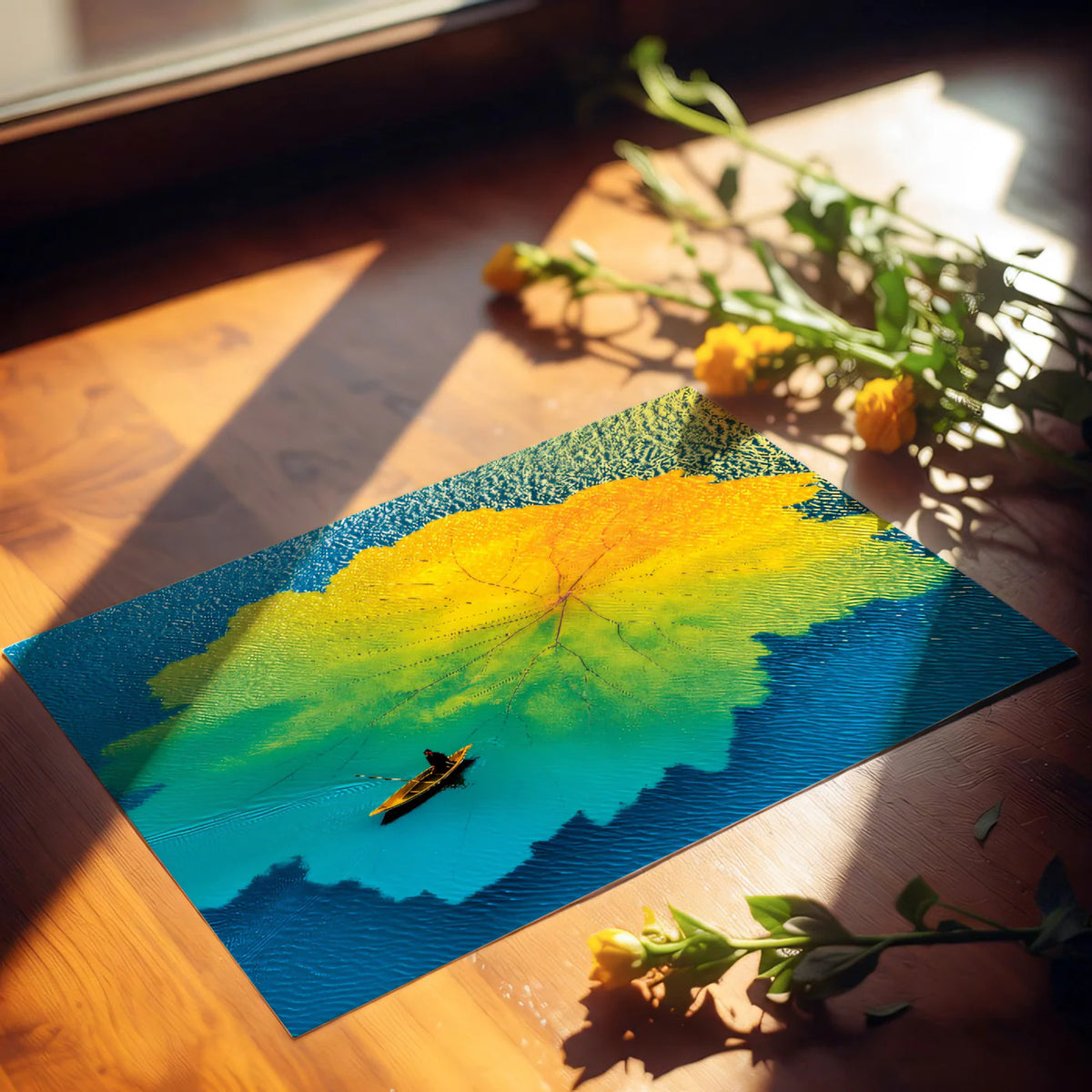 Floating Lotus Leaf Mural Wallpaper — Surreal Lake Waterscape Mural Wallpaper - room preview 03