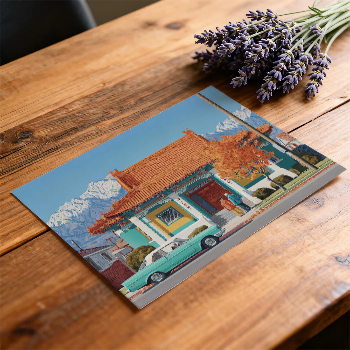 Asian Pavilion and Snowy Peak Mural Wallpaper — Cinematic Scene Mural Wallpaper - room preview 03